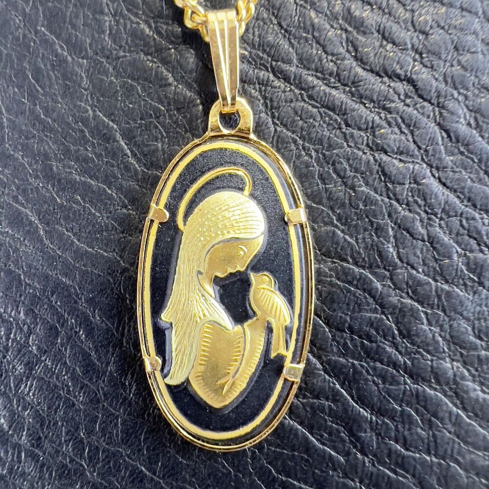 Damasquinado‎ De Toledo Necklace Angel Bird Charm 18k 24k Gold Inlay 18” Chain